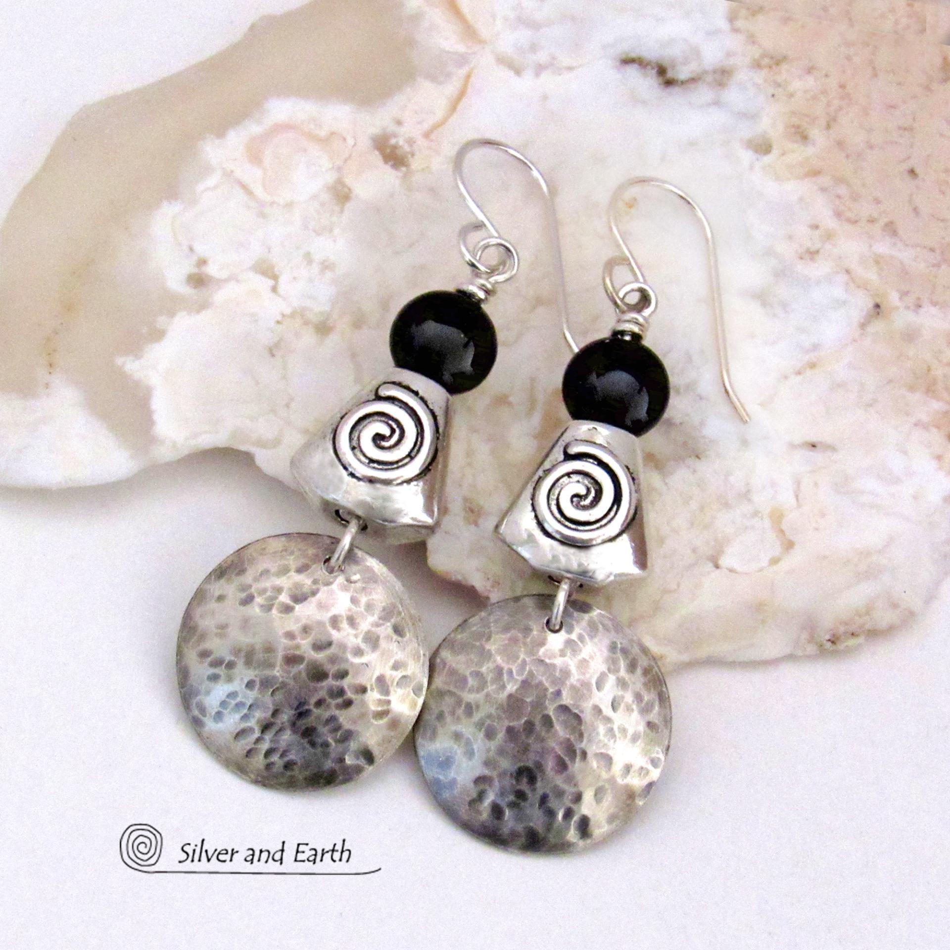 Handmade hammered silver on sale earrings